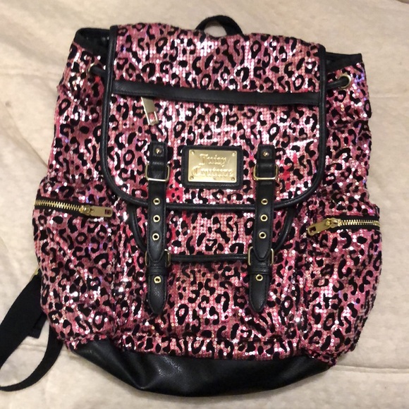 Juicy Couture Sequin Pink and Black Leopard Print Full-size Backpack - Picture 8 of 16
